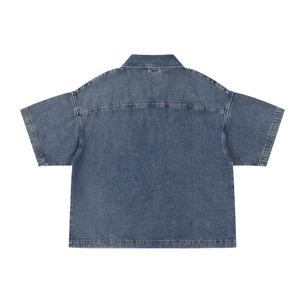 boxy quarter zip denim polo