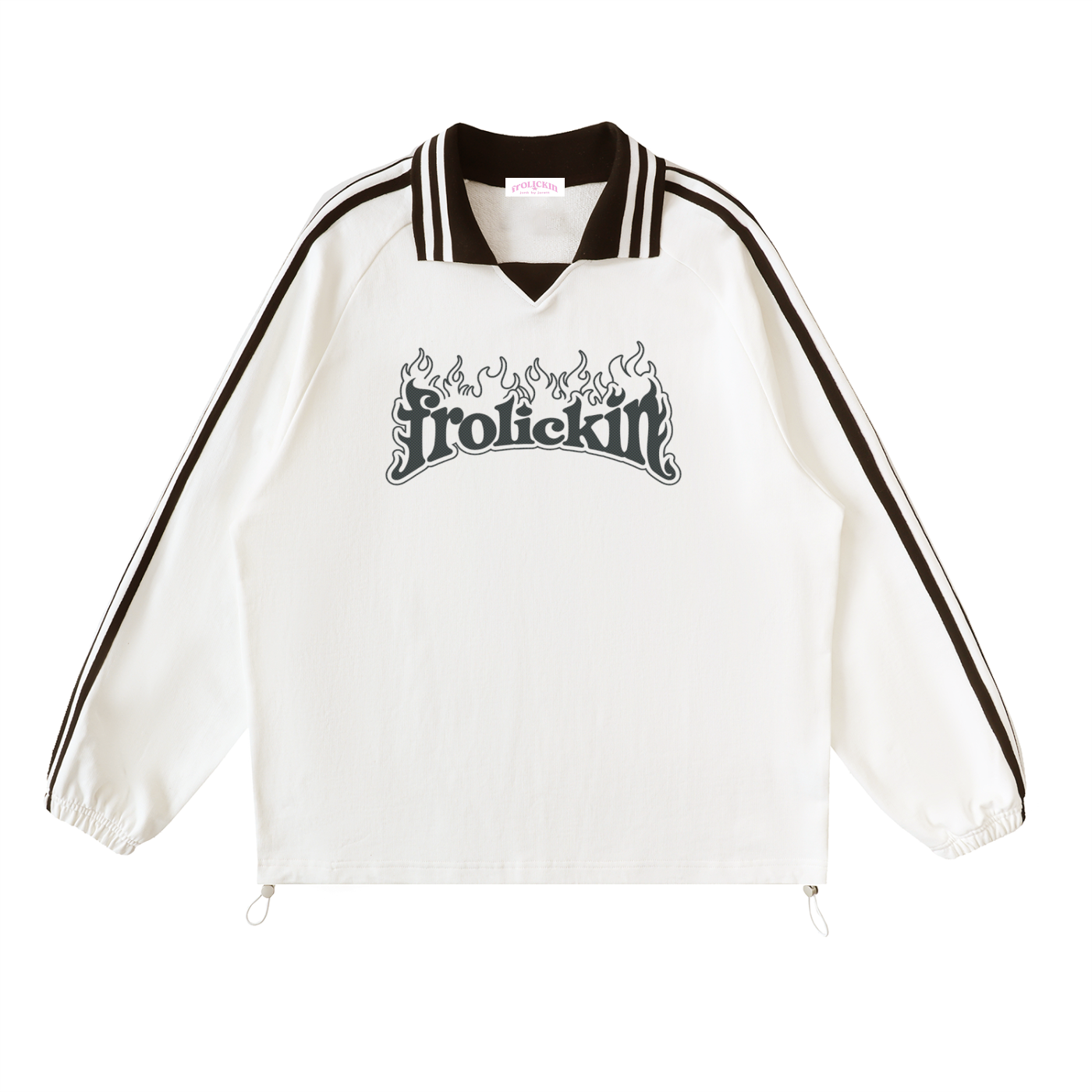 CALIENTE no.2 WHITE Contrast Striped Lapel Collar Sweatshirt