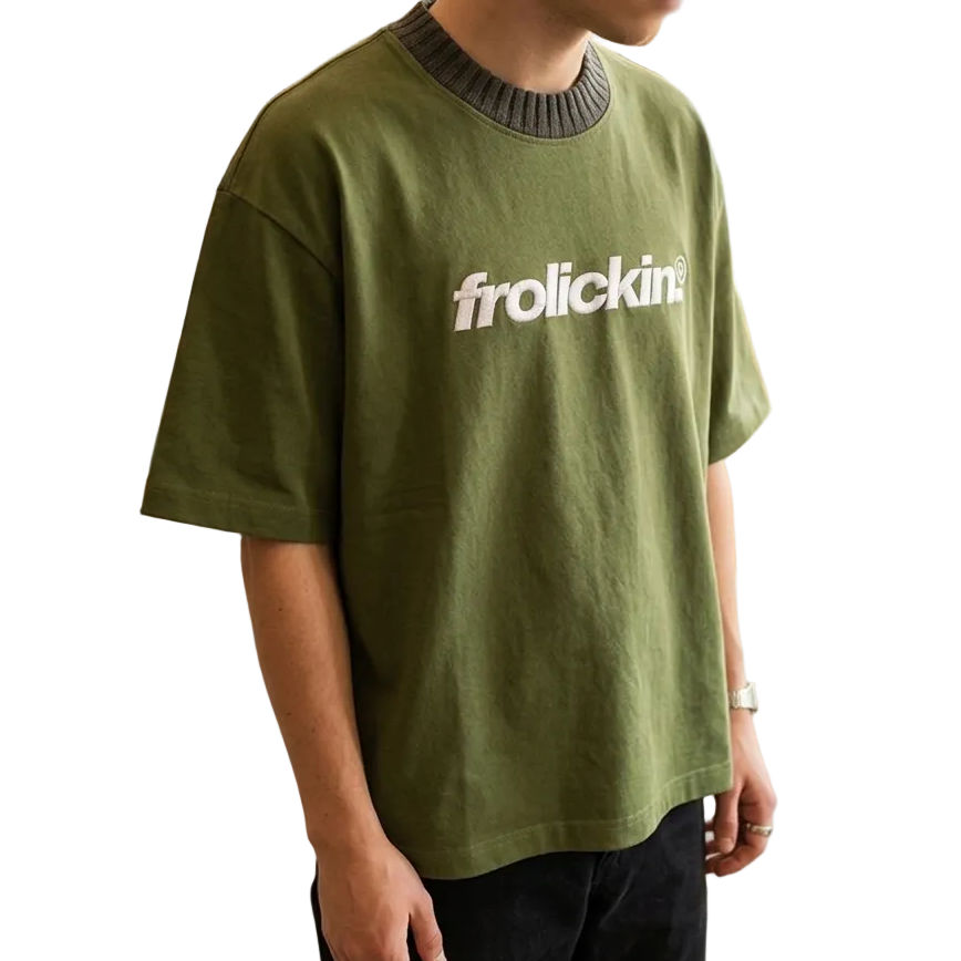knitted neck tee in green