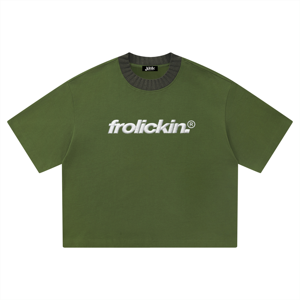 knitted neck tee in green