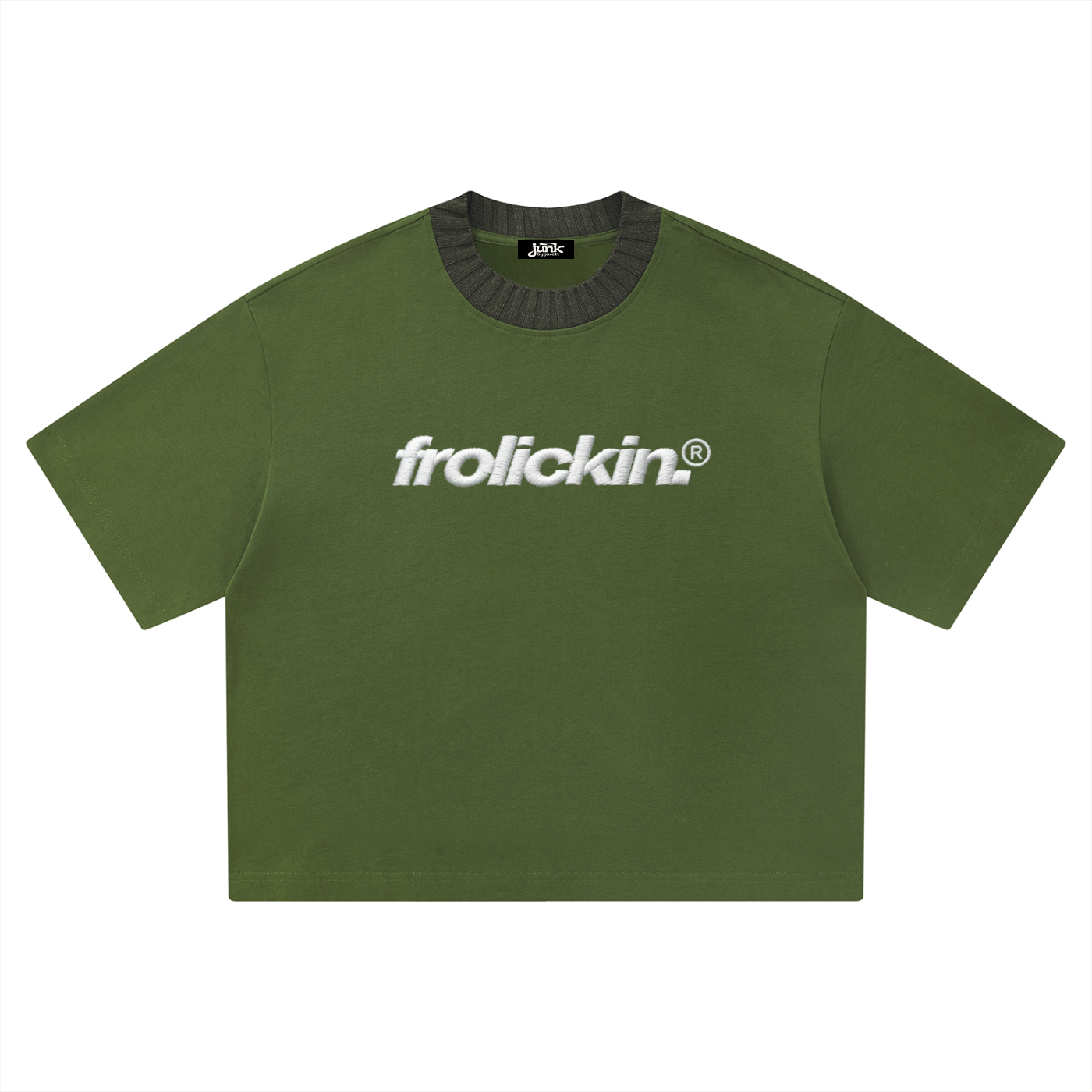 knitted neck tee in green