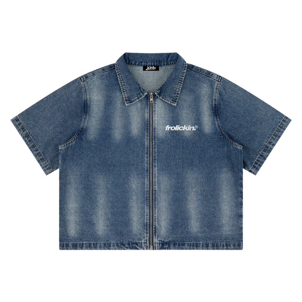 full zip denim shirt