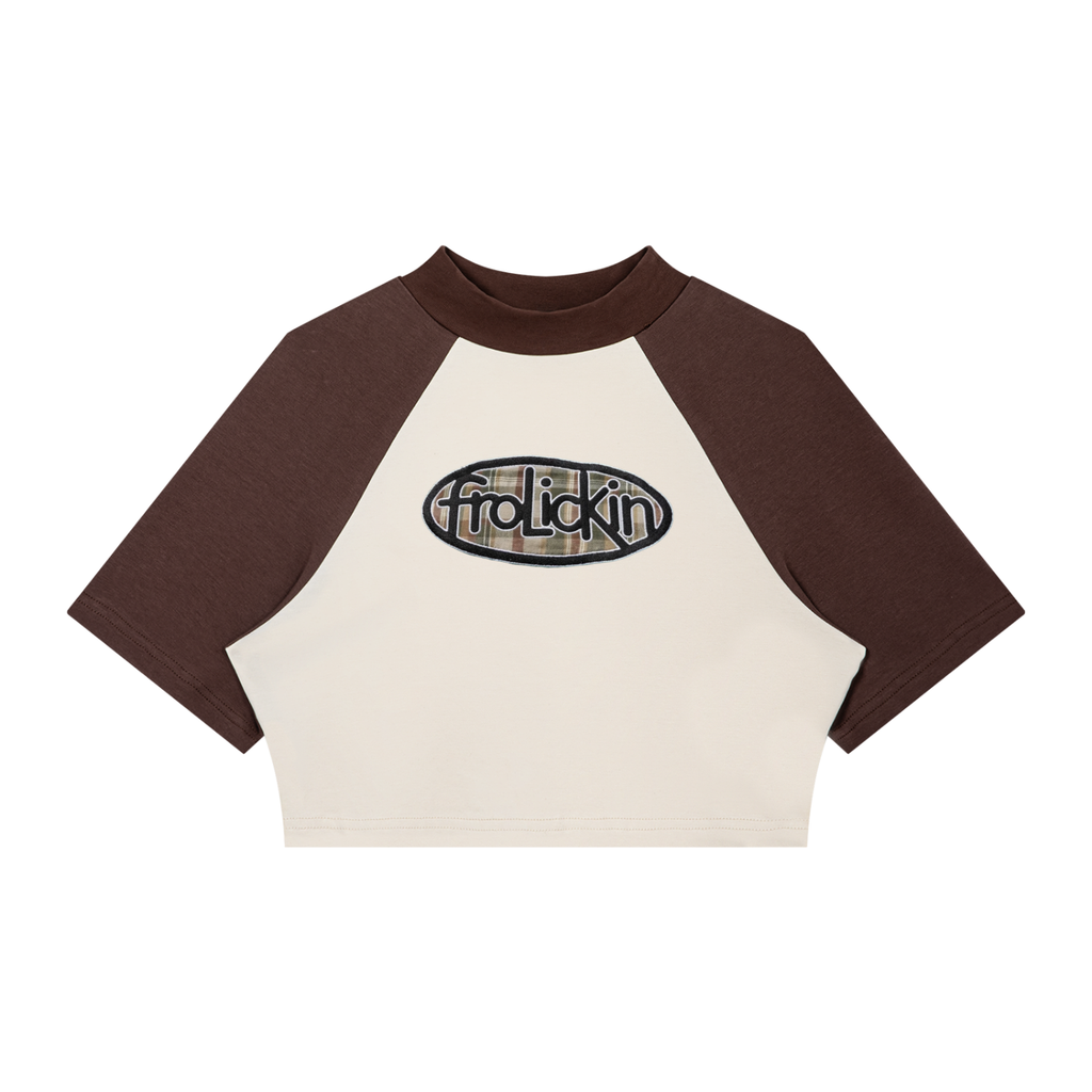 Plaid logo Women’s Color Block Raglan Crop T-Shirt
