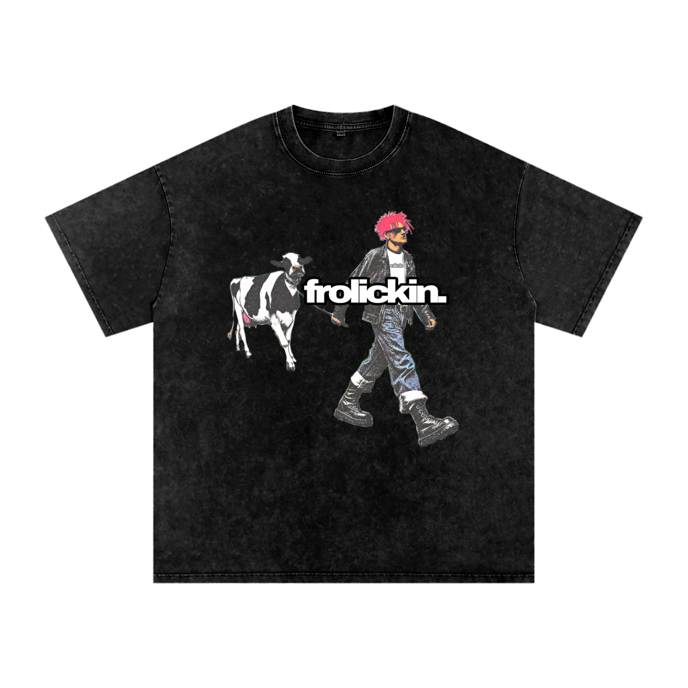 “watch my cow” Snow Washed Oversized Cotton T-Shirt