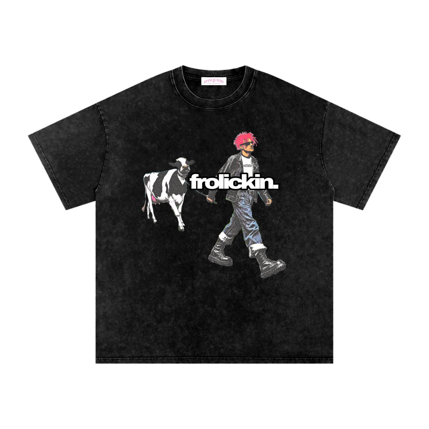 “watch my cow” Snow Washed Oversized Cotton T-Shirt