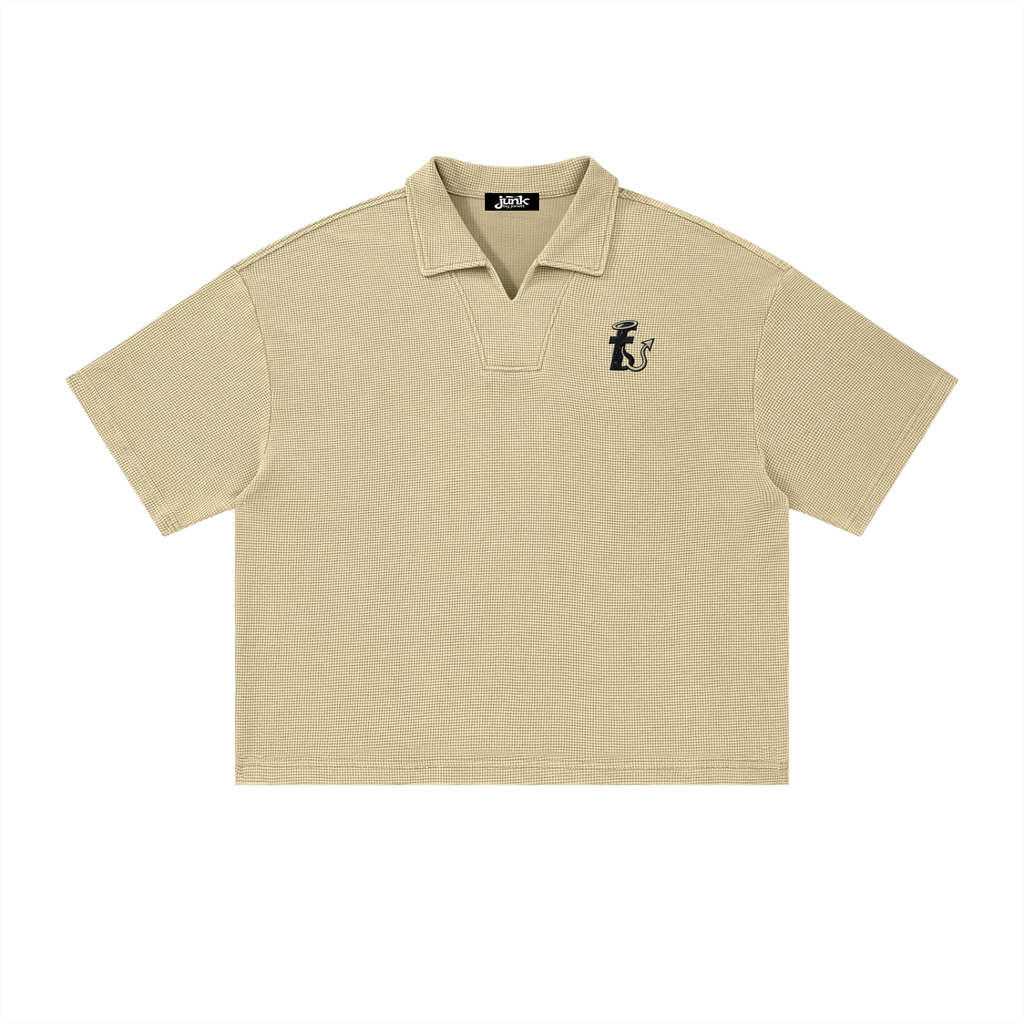waffle knitted boxy polo