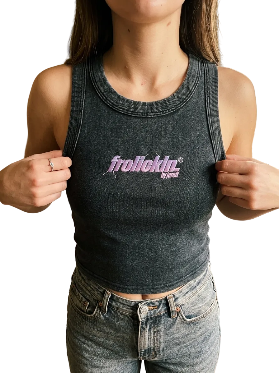 feaux embroidered print tight crop tank