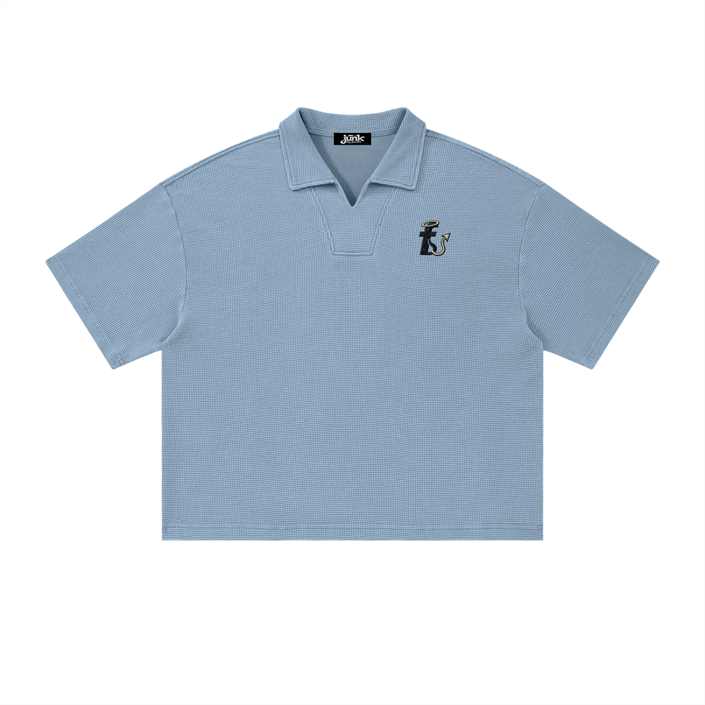 waffle knitted boxy polo