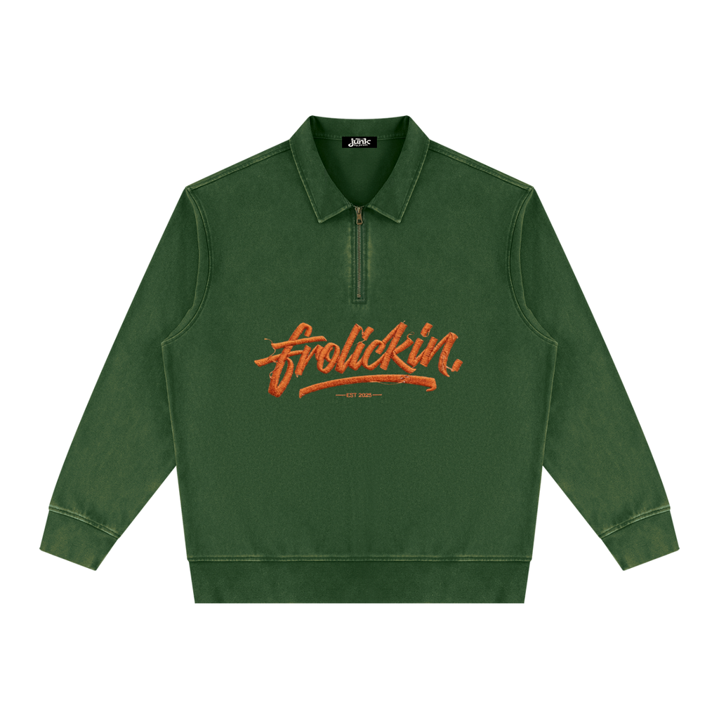 vintage wash quarter zip polo sweatshirt