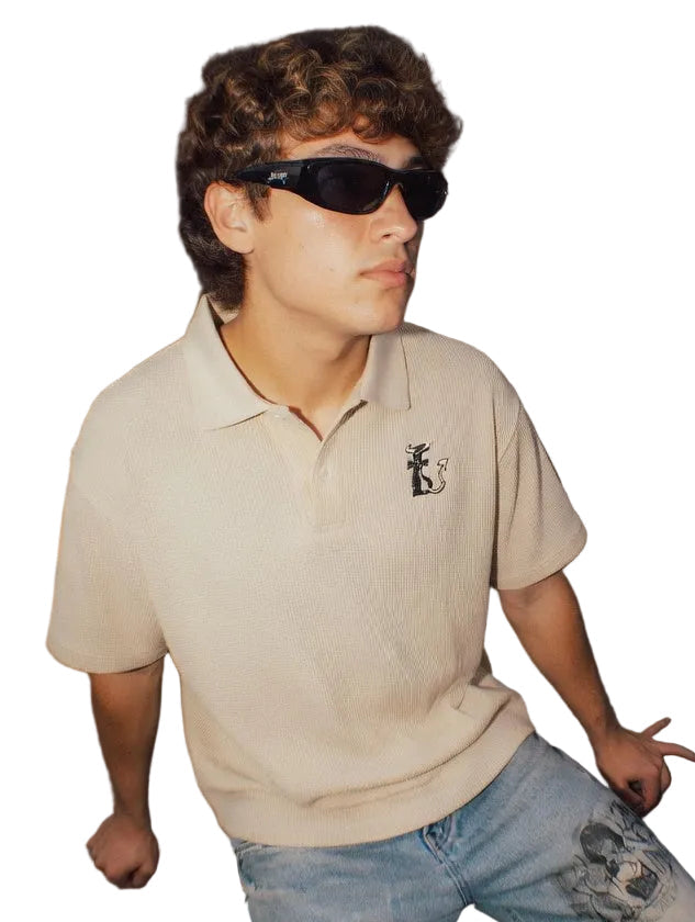 waffle knitted boxy polo