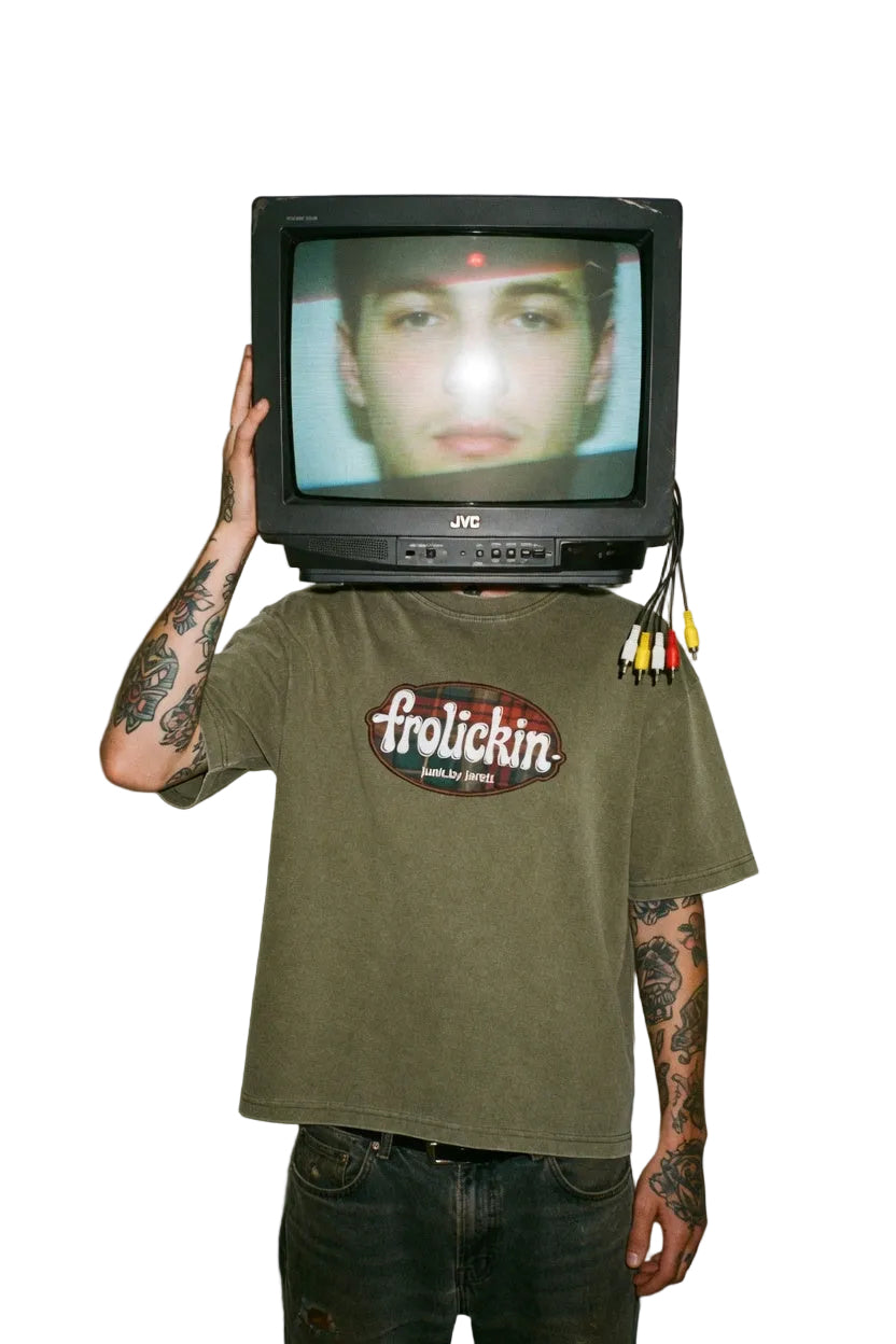 plaid logo’d waffle knit tee
