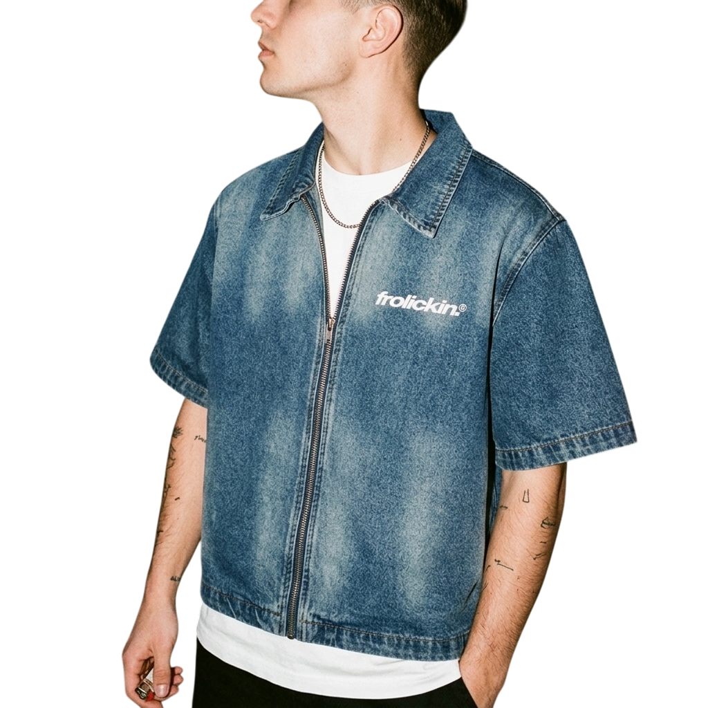 full zip denim shirt