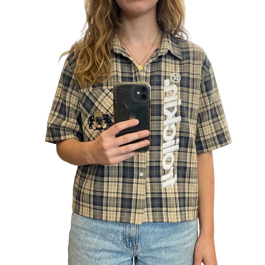 boxy plaid button up