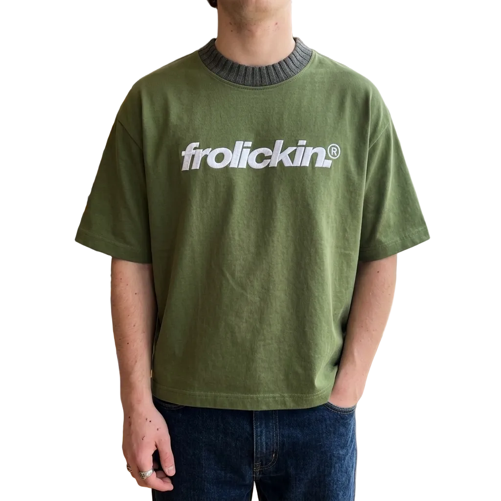 knitted neck tee in green