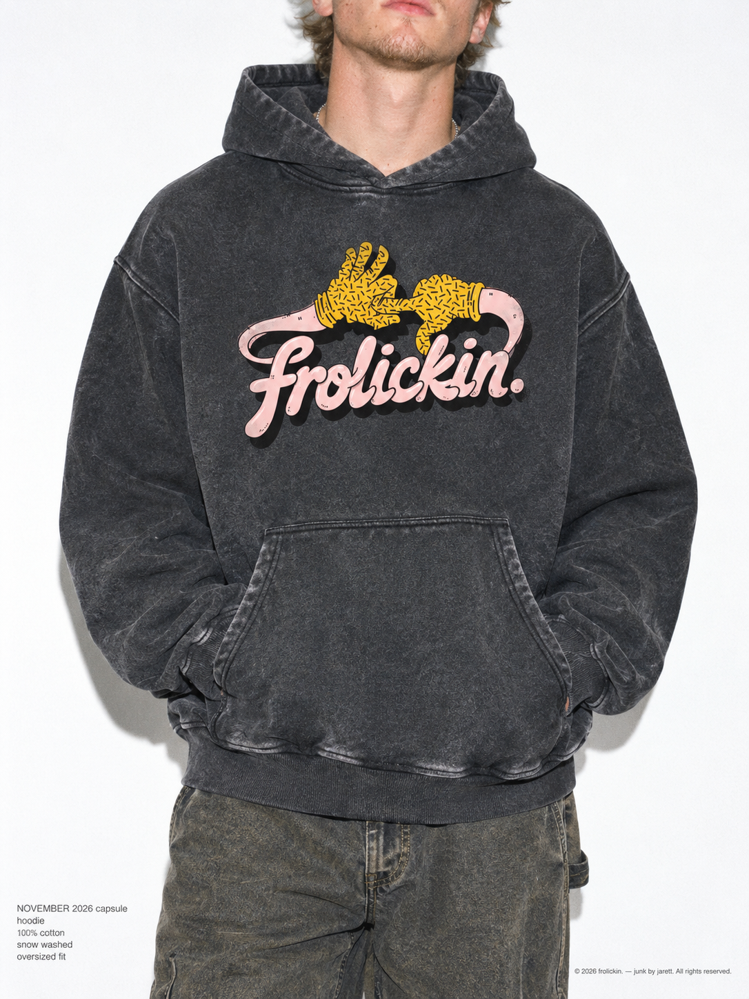 FANGA POPPIN Snow Wash Fleece Oversize Hoodie