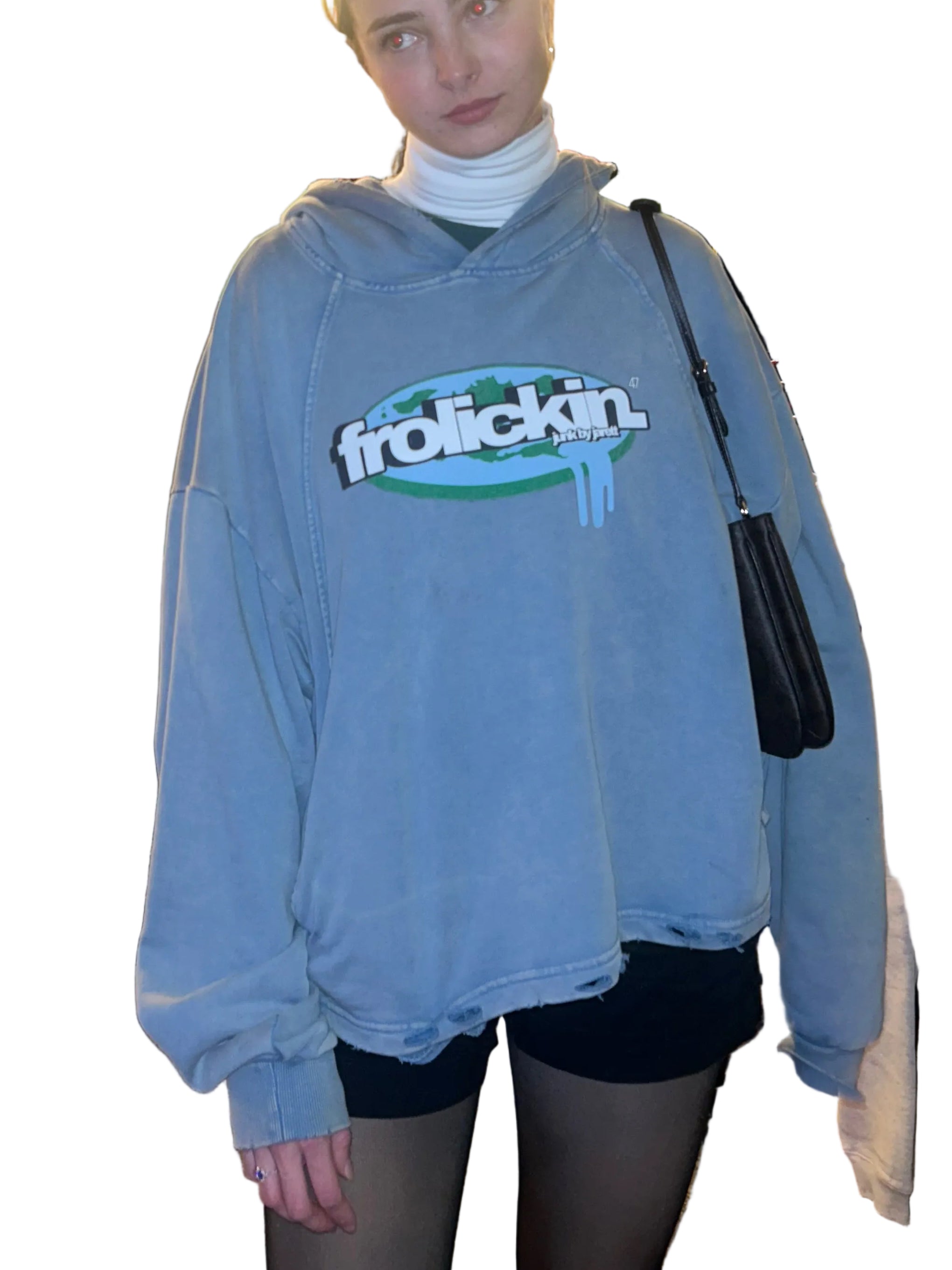 flat earther’s hand freyed hoodie