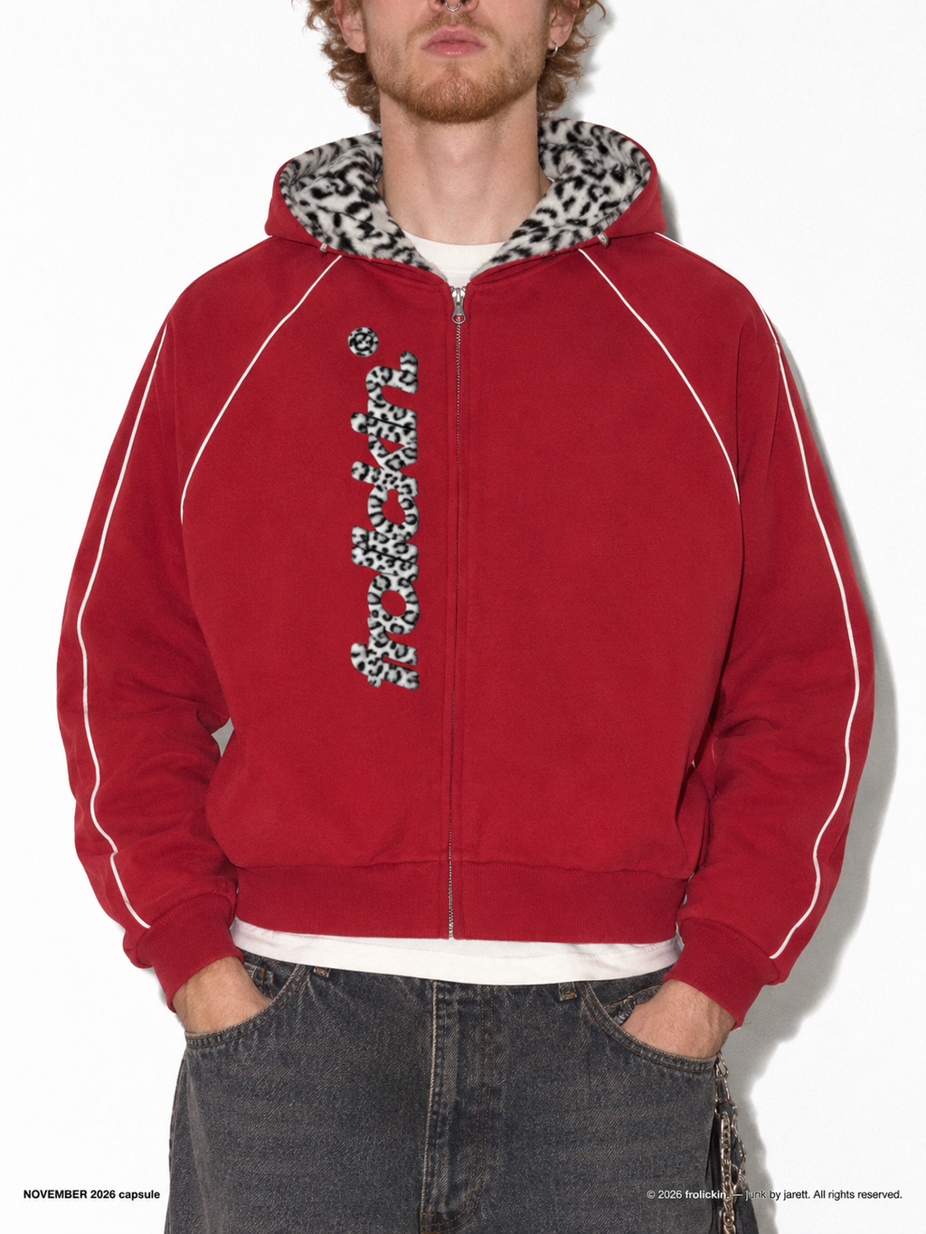 Boxy Fleece Piping Full Zip Hoodie