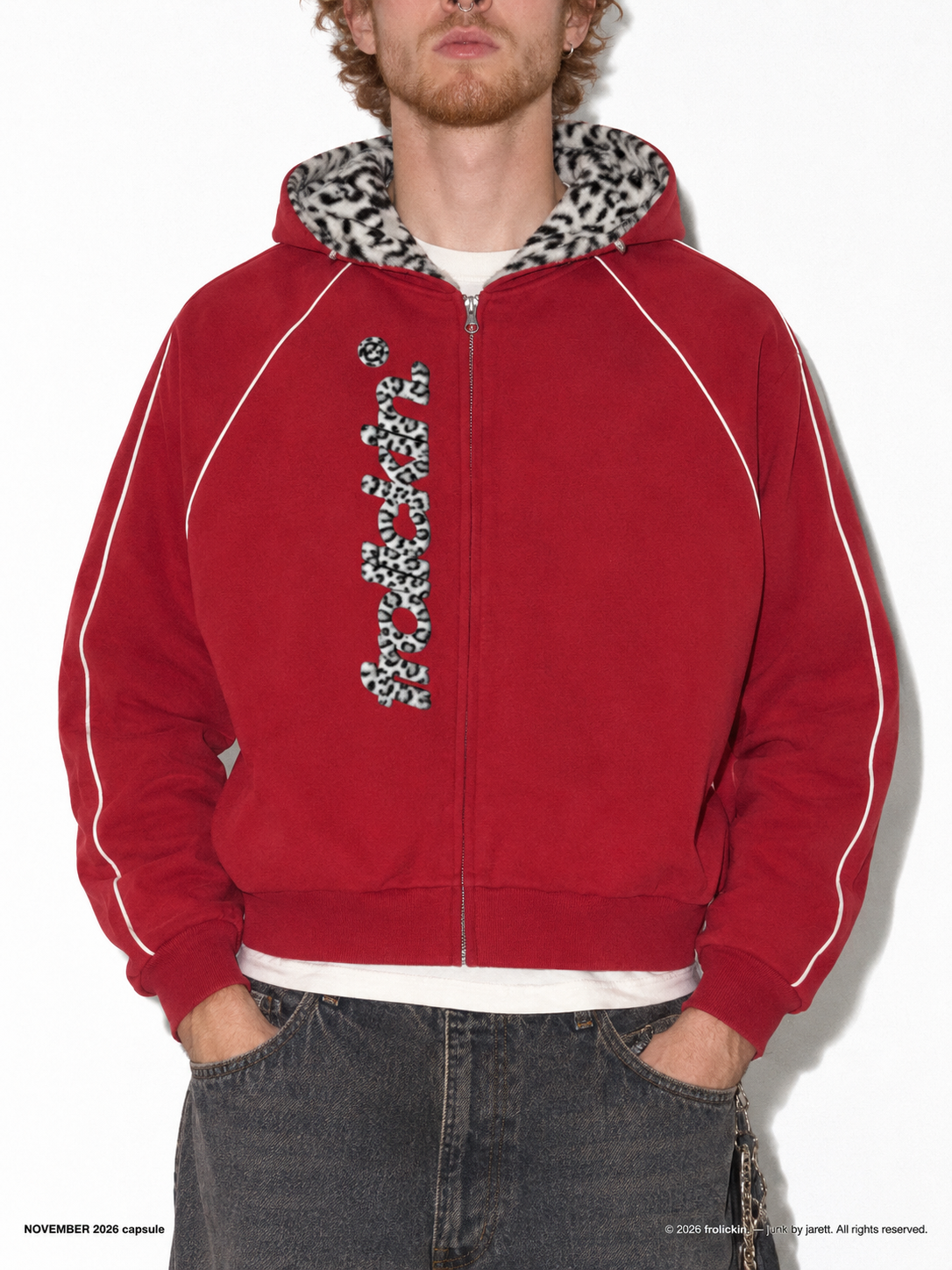 Boxy Fleece Piping Full Zip Hoodie
