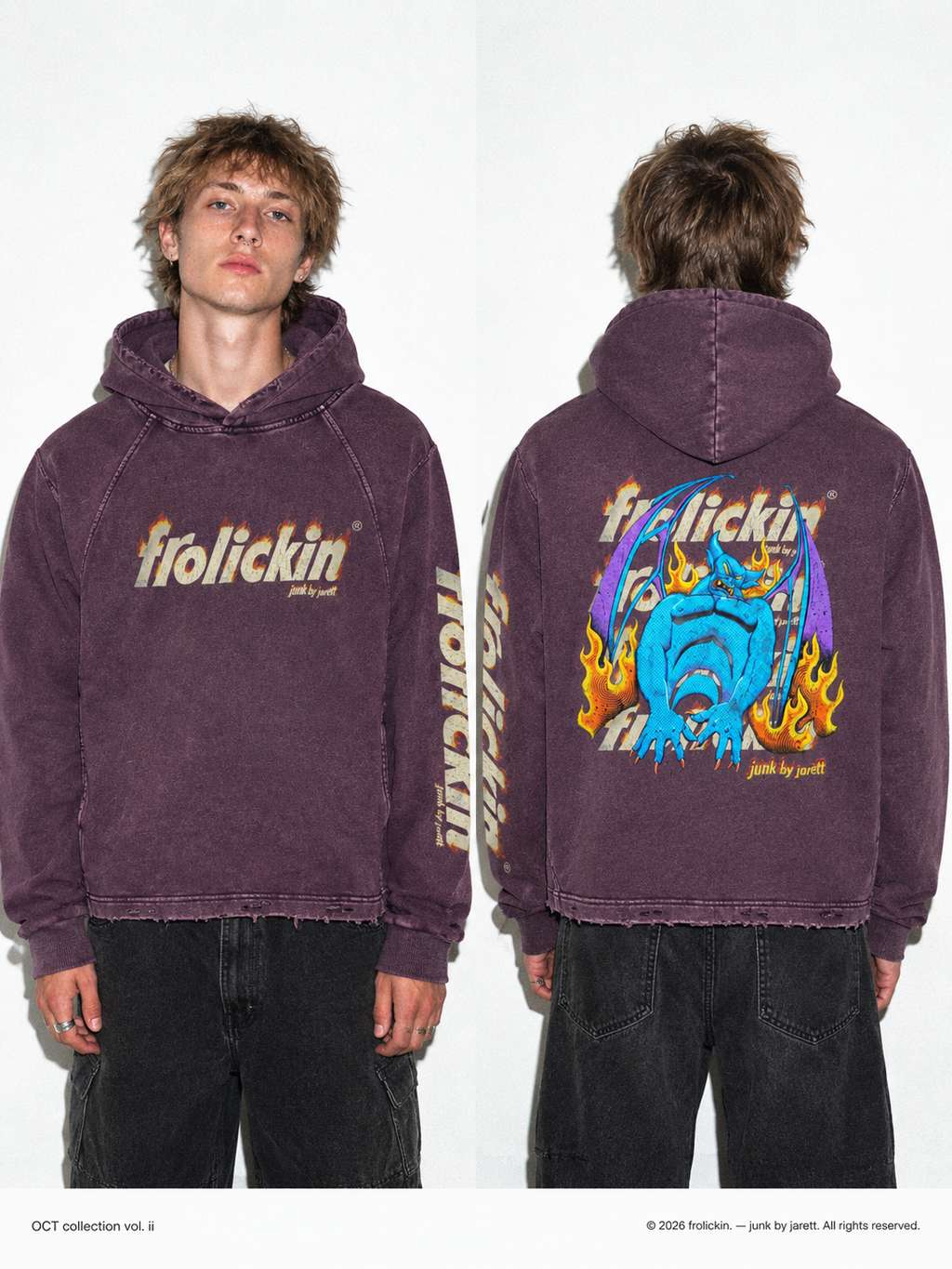FUEGO’d Vintage Washed Frayed-Hem Hoodie