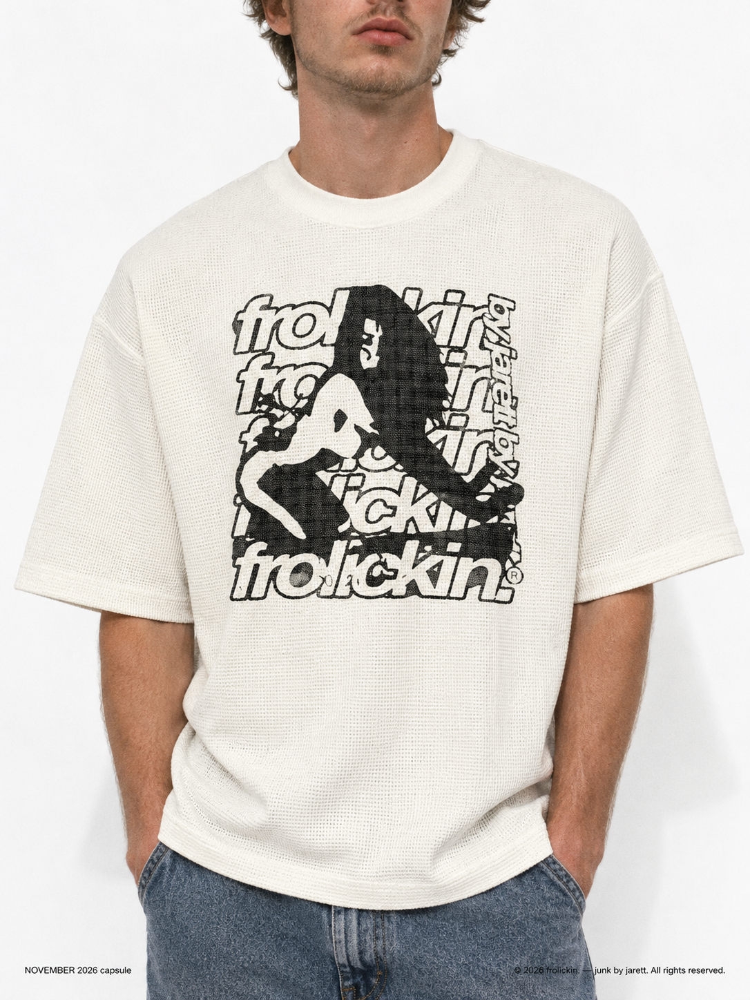 JEEZ LOOEEZ Waffle Boxy Half Sleever T-Shirt