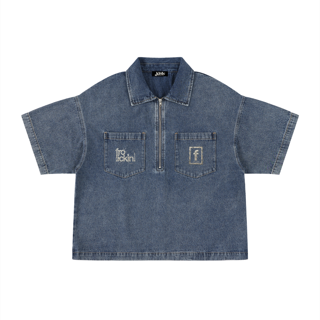 boxy quarter zip denim polo