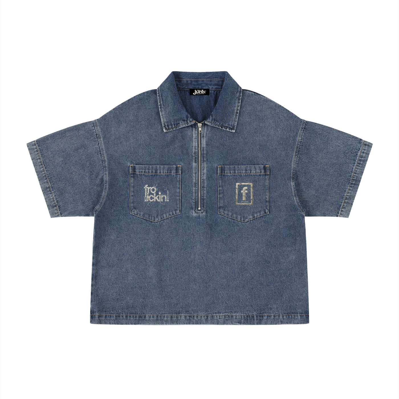 boxy quarter zip denim polo