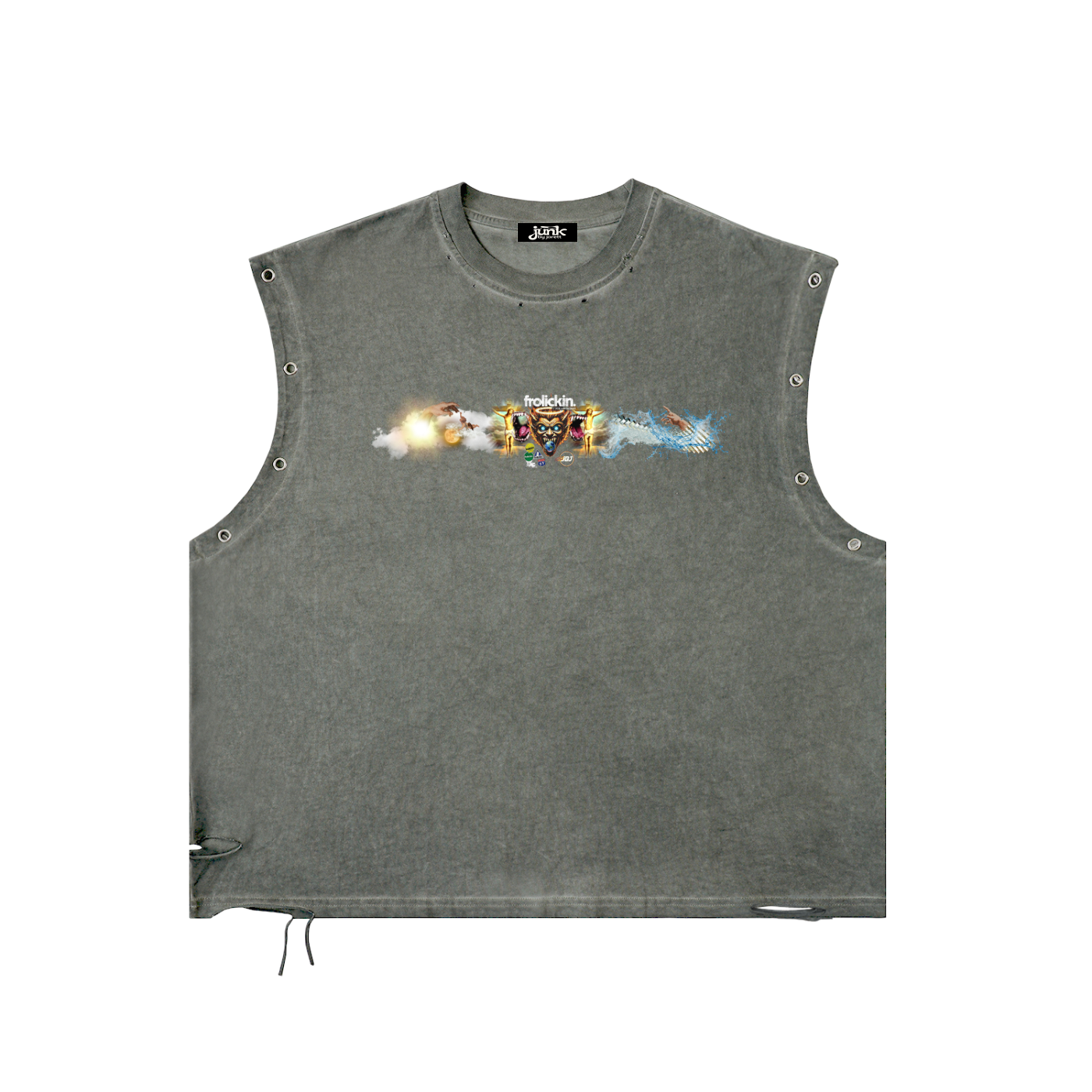 grommetted & sleeveless vintage washed tee