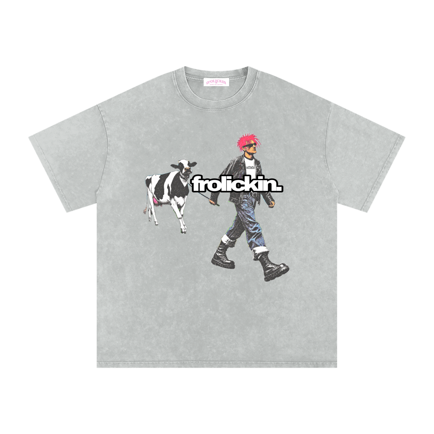 “watch my cow” Snow Washed Oversized Cotton T-Shirt