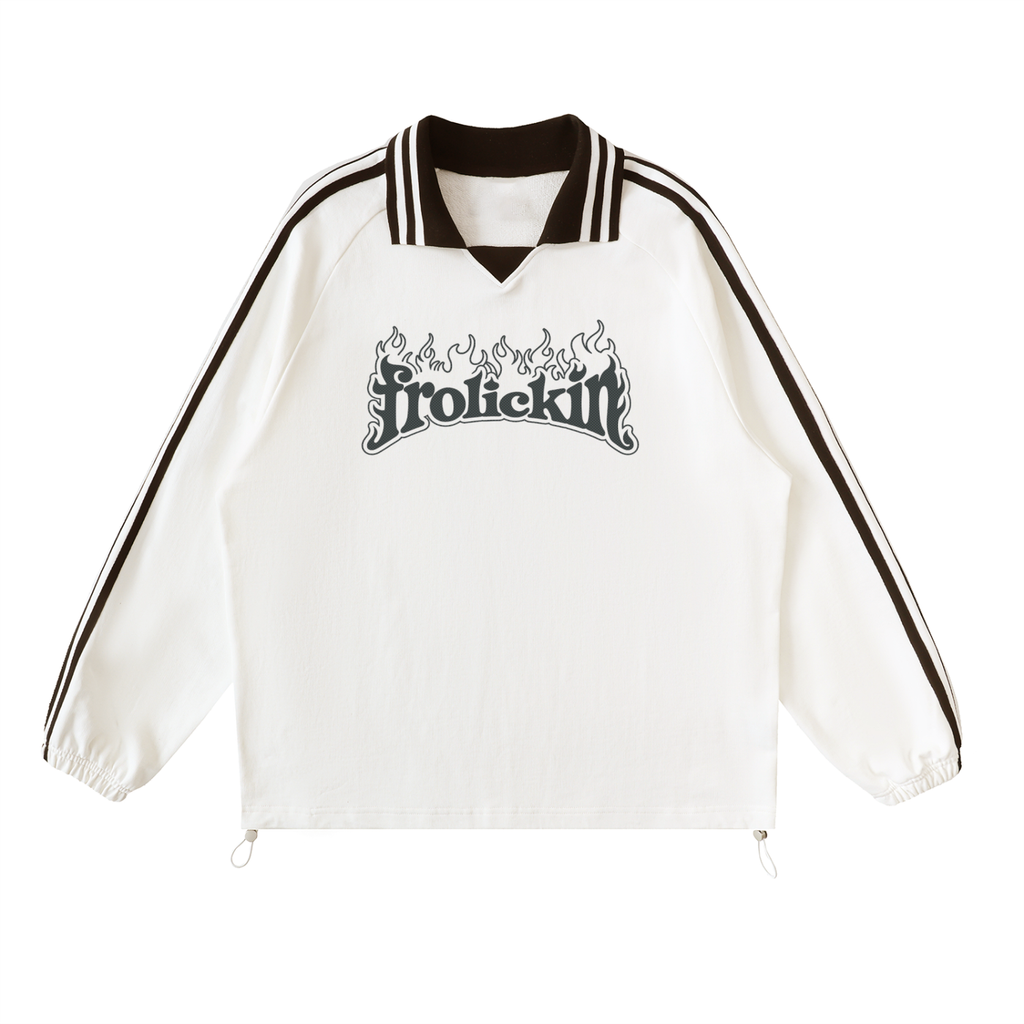 CALIENTE no.2 WHITE Contrast Striped Lapel Collar Sweatshirt