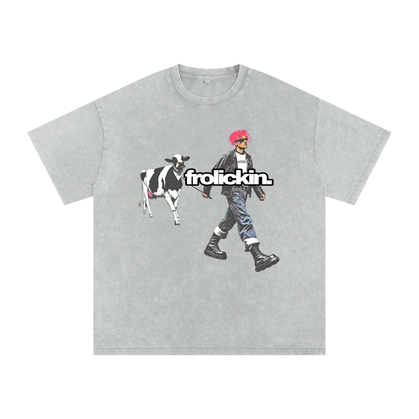 “watch my cow” Snow Washed Oversized Cotton T-Shirt